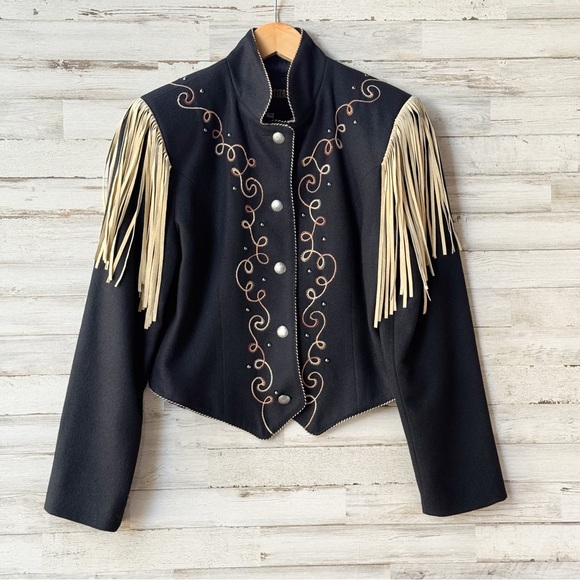 Vintage North American Frontier Western Wool Jacket Fringe Embroidered sz S USA - Picture 2 of 12
